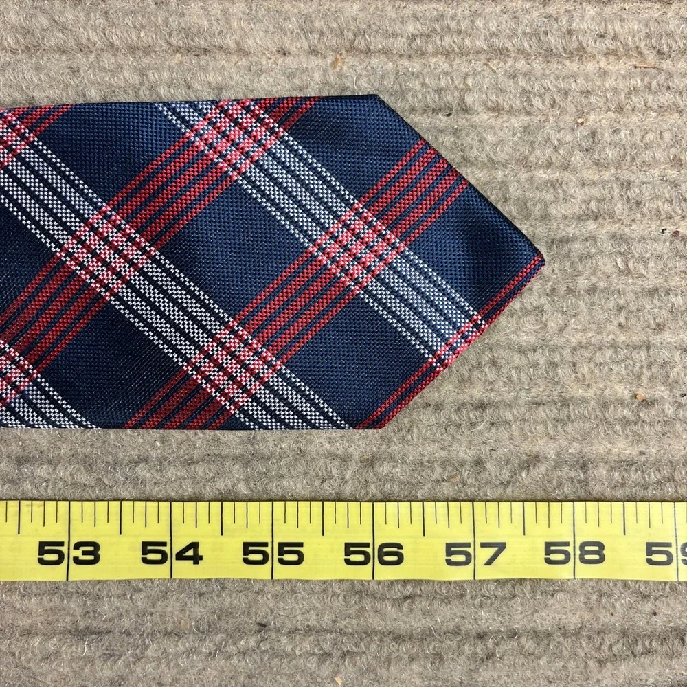Dockers Mens Navy Blue Red White Plaid Silk Blend Necktie Tie